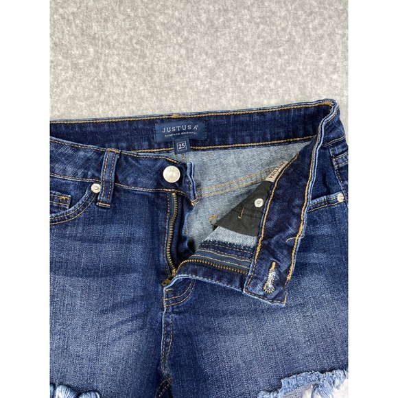 Just USA Denim Shorts Womens 25 Dark Blue Excellent Raw Frayed Hem AB705 - Picture 4 of 9